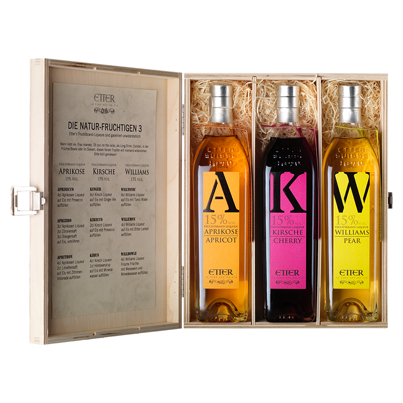 Geschenkholzkistli 3x35cl Die Natur-Fruchtigen 3 105cl, 15% Vol.