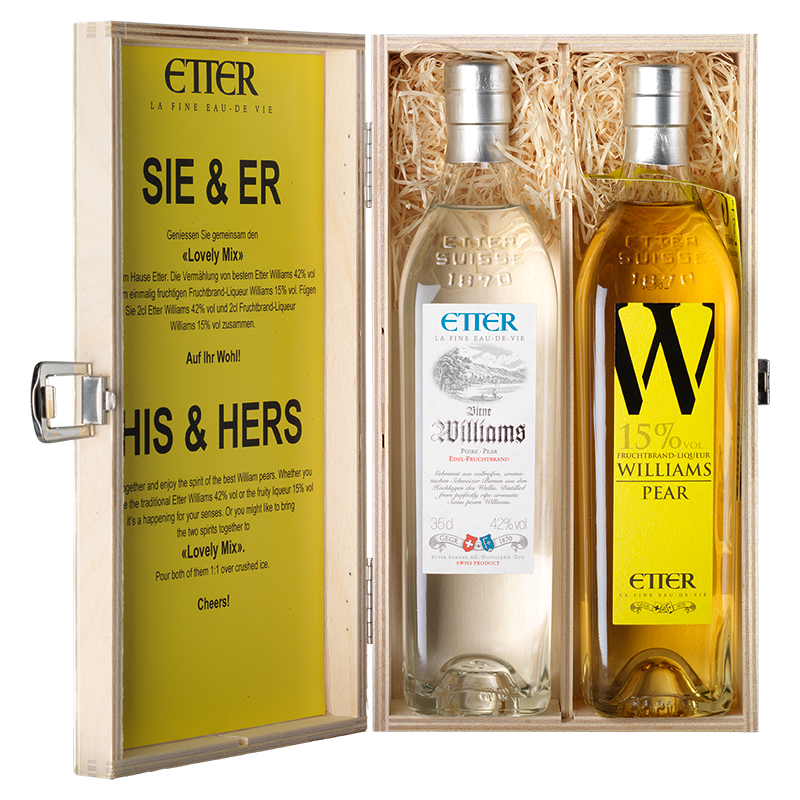 Geschenkholzkistli 2x35cl SIE & ER Etter Williams 70cl, 28.5% Vol.